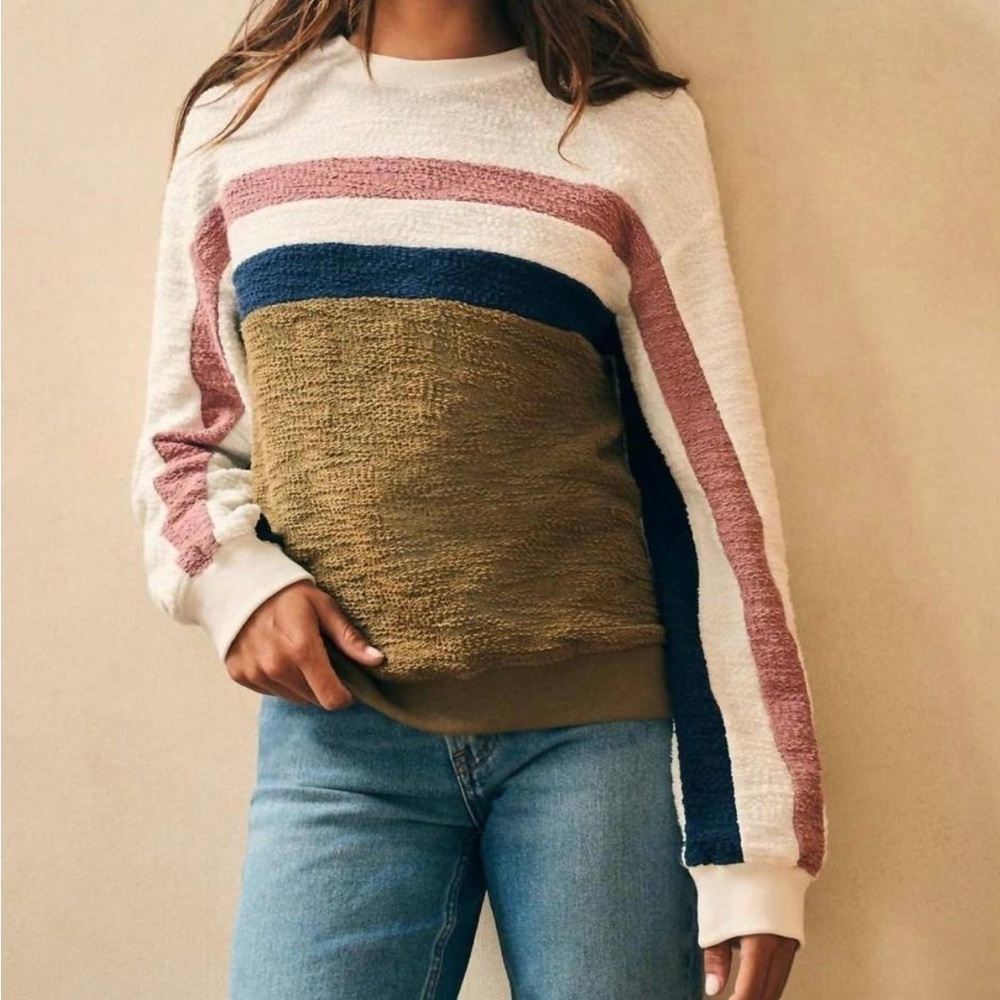 Faherty sz M Vista Striped Pullover Cree - white, Pink, Olive, and Navy like new